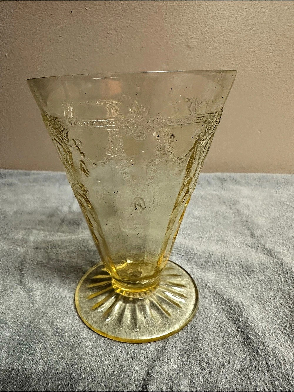 Etched Yellow Glass Vase